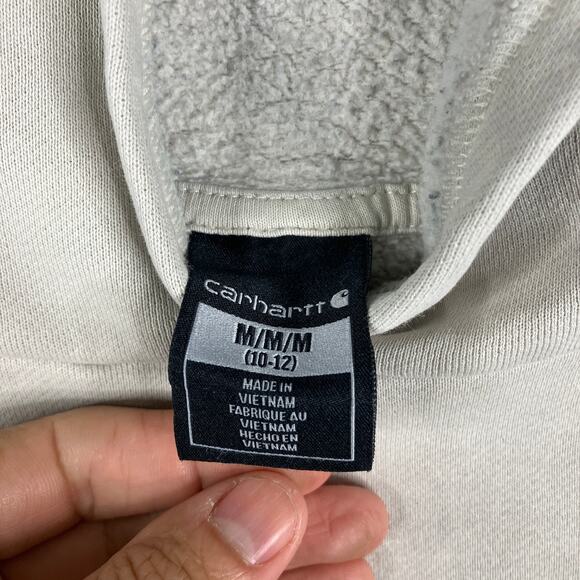 Carhartt Hoodie Youth M White Pullover Fleece Logo Graphic Distressed Boys - Picture 3 of 9